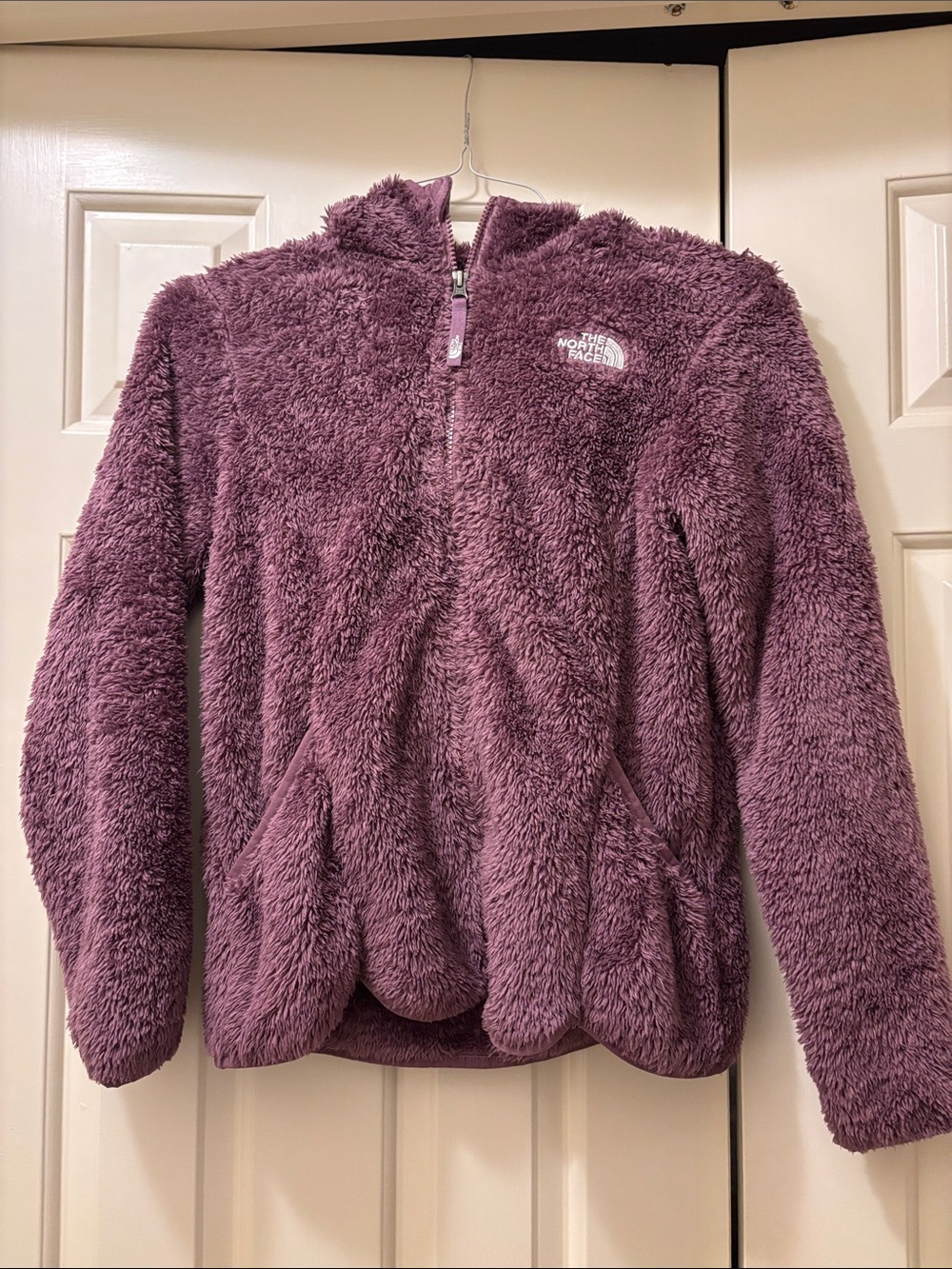 The North Face Girls' Plush Hooded Zip Fleece in Mauve Purple